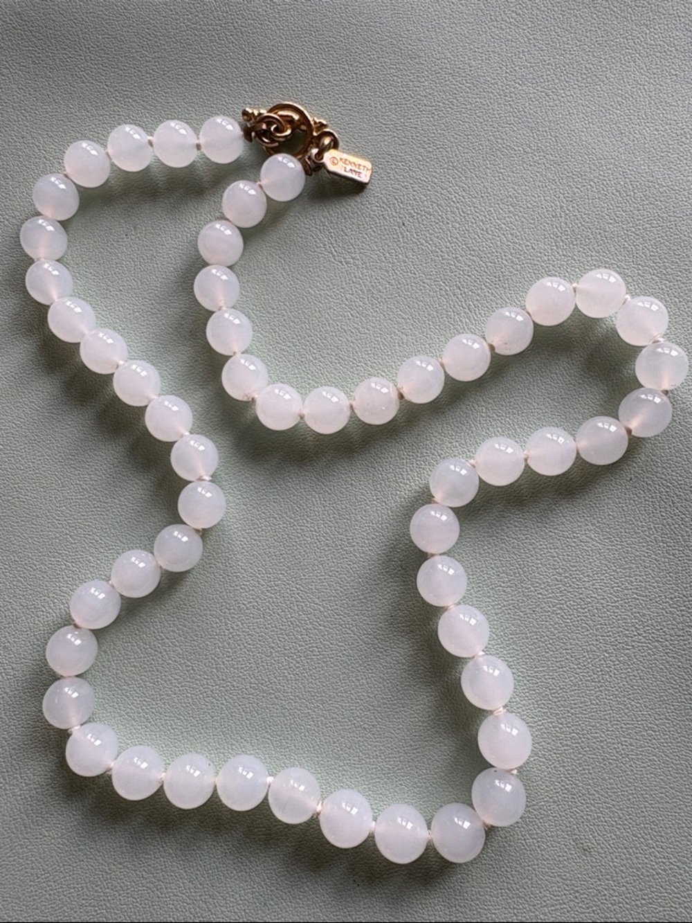 Vintage Kenneth Jay Lane KJL Milky White Quartz Beaded Gold Clasp Necklace